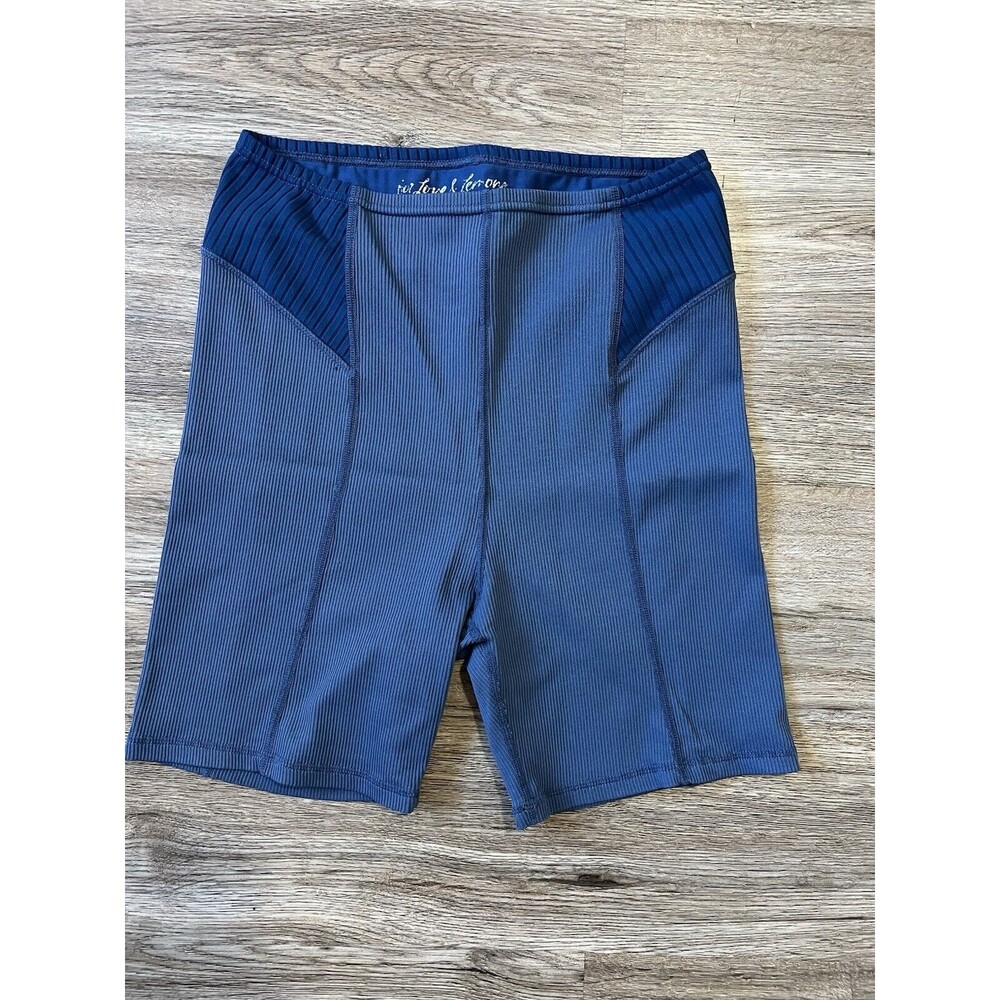 For Love & Lemons Women's Dani Ribbed Biker Shorts in Blue Size Medium